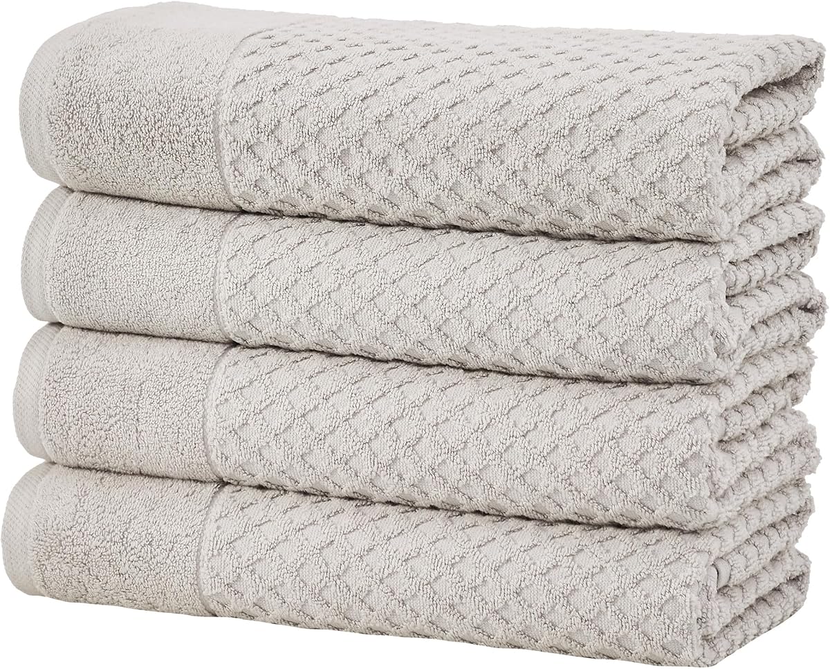 Great Bay Home Toallas de baño – 100% algodón, paquete de 4 toallas de baño de 54 x 27 – Toallas absorbentes, duraderas y de secado rápido para baño (gris claro)