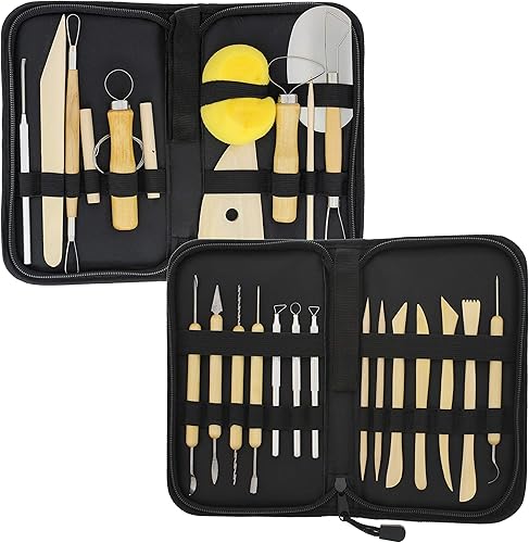 US Art Supply 26 unidades de herramientas para trabajar cerámica y arcilla, herramientas para escultura, con funda