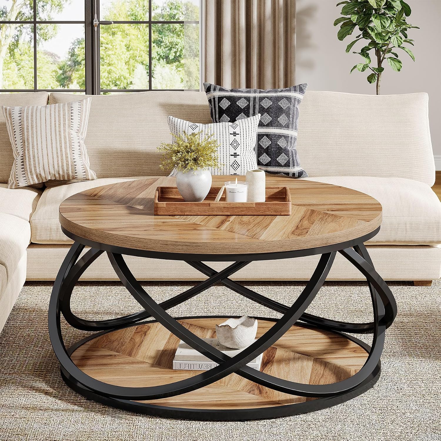 Tribesigns 2-Tier Round Coffee Table, 31.5" Circle Center Table, Wood ...