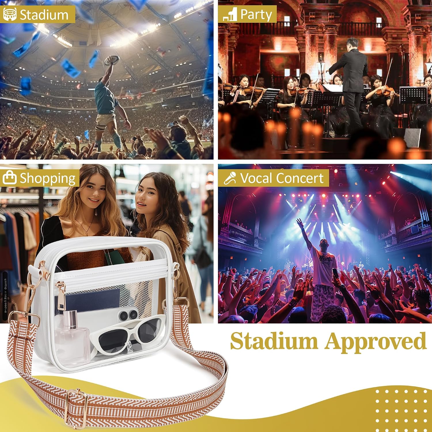 Clear Crossbody Bag for Stadium Events, Clear Bag Stdium Approved