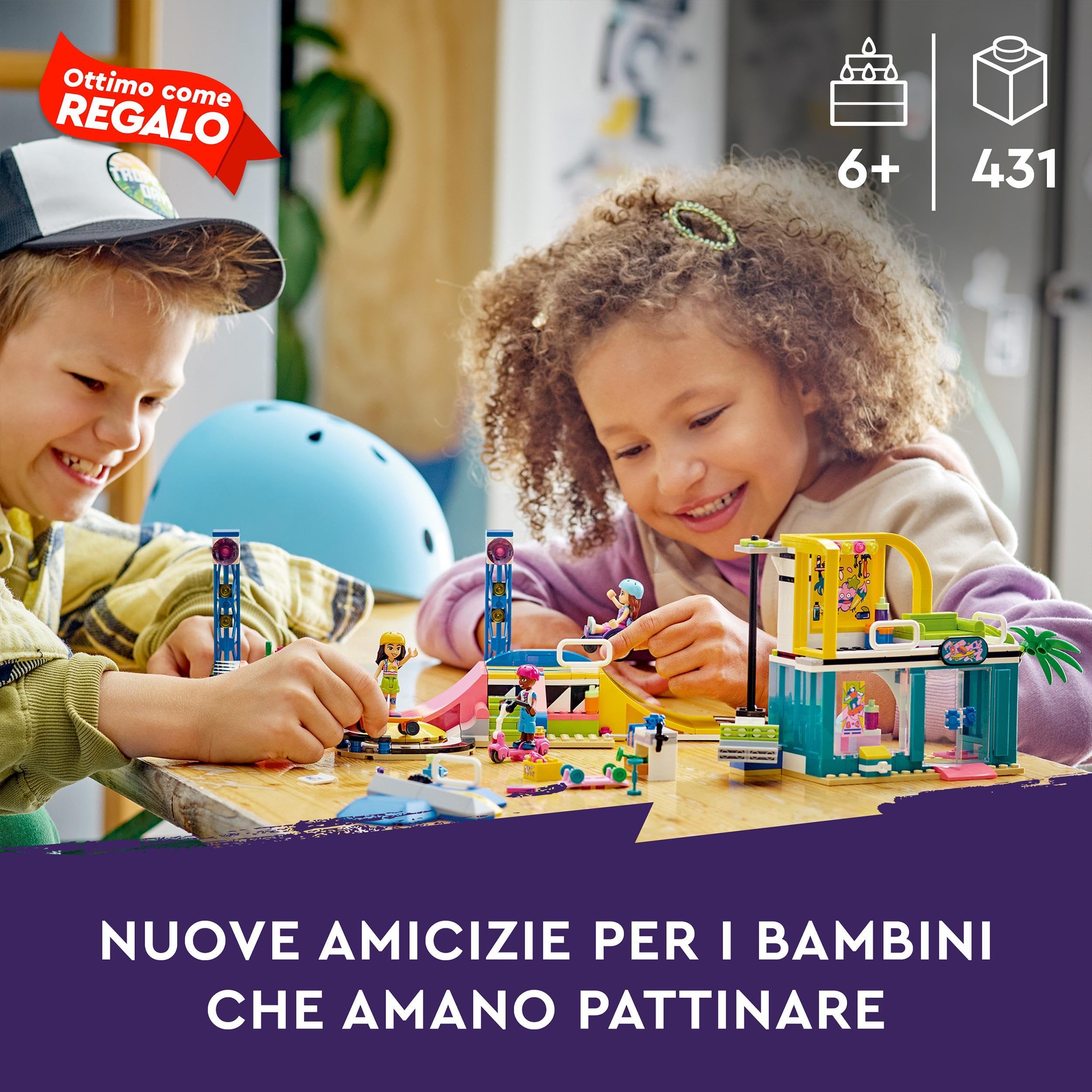 LEGO Friends Skate Park, Set con Rampa da Skateboard, Giochi per Bambine e Bambini dai 6 Anni con Personaggi 2023, Monopattino e Sedia a Rotelle 41751