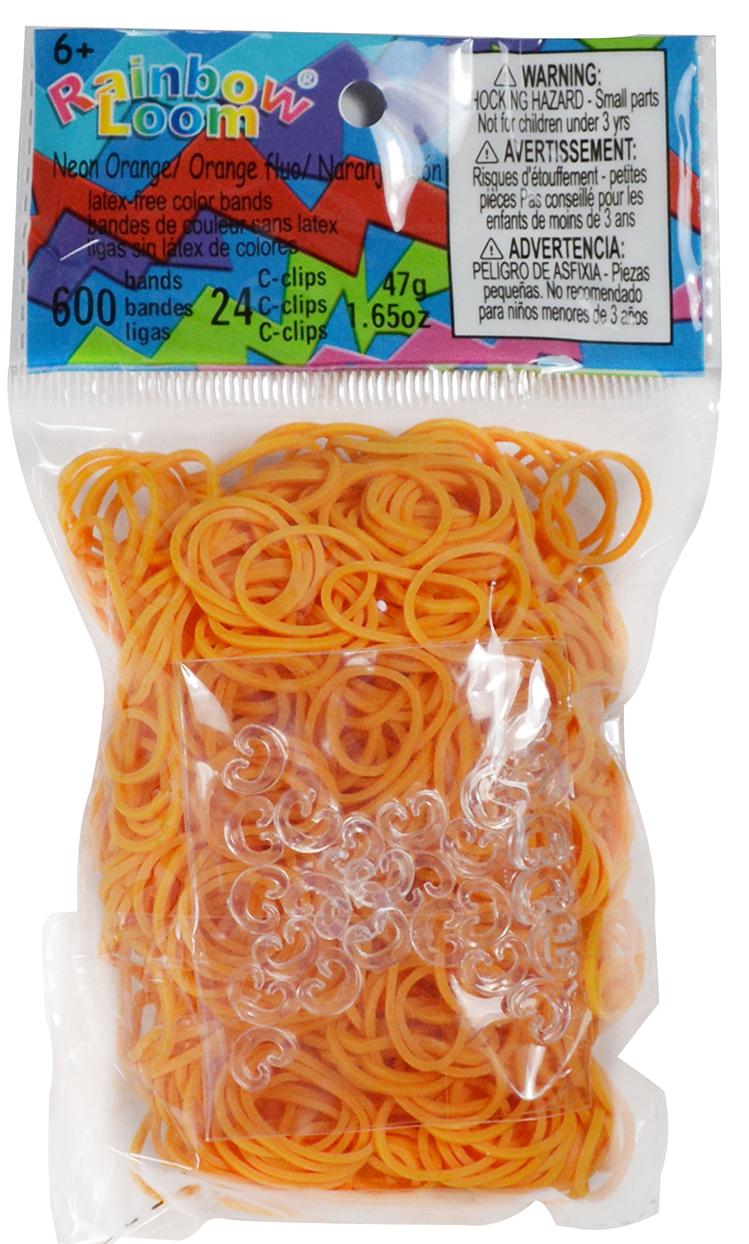 Rainbow LoomNeon Orange Rubber Bands with 24 C-Clips (600 Count)
