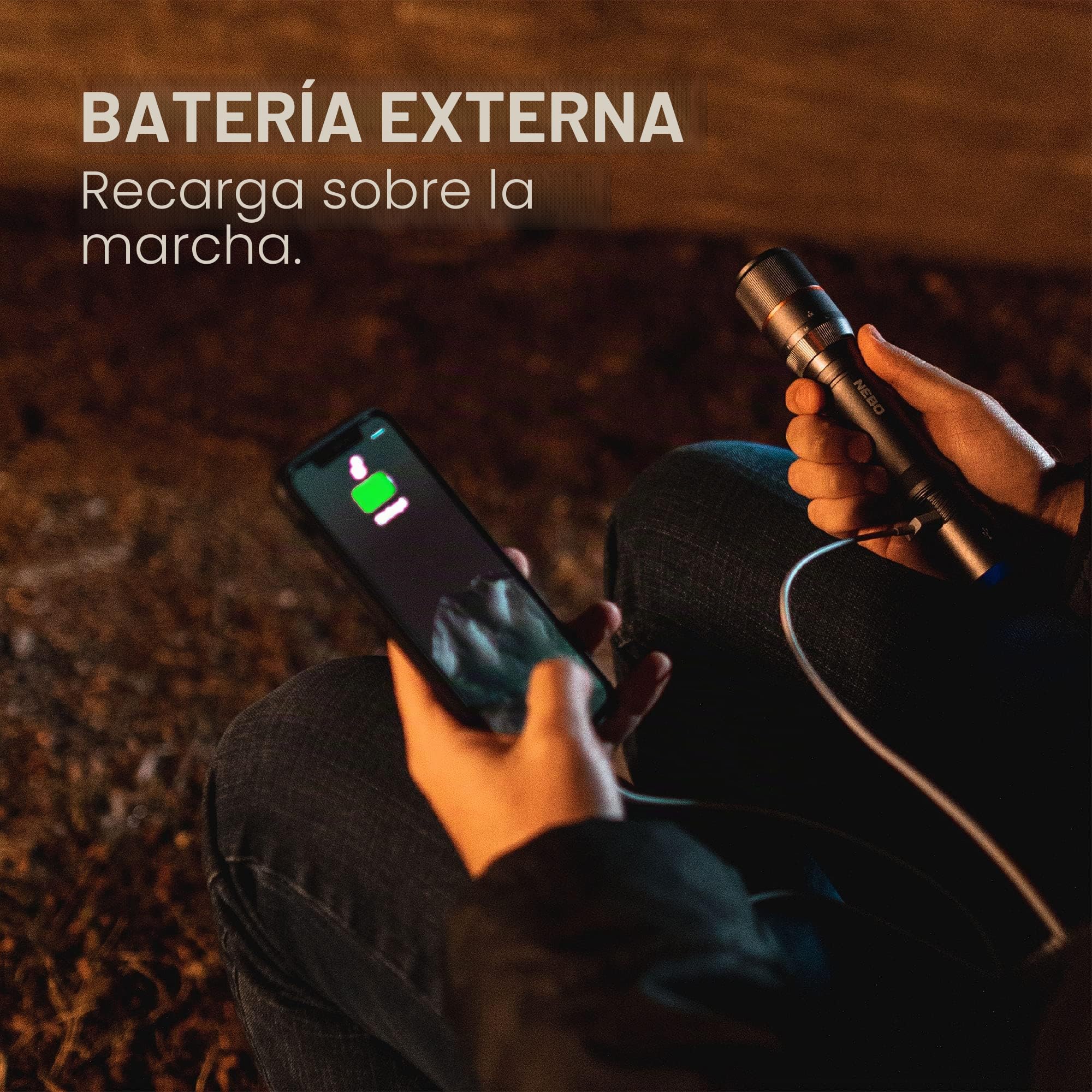 NEBO Davinci NEB-FLT-0020-G Linterna recargable LED negra 2000 lúmenes | Batería 18650 con batería externa - NEB-FLT-0020-G - Gris | 4 modos hasta 2000 lm y 259 m, autonomía hasta 20 h, zoom 3x, base magnética, IP67, batería 18650 y función Power Bank.