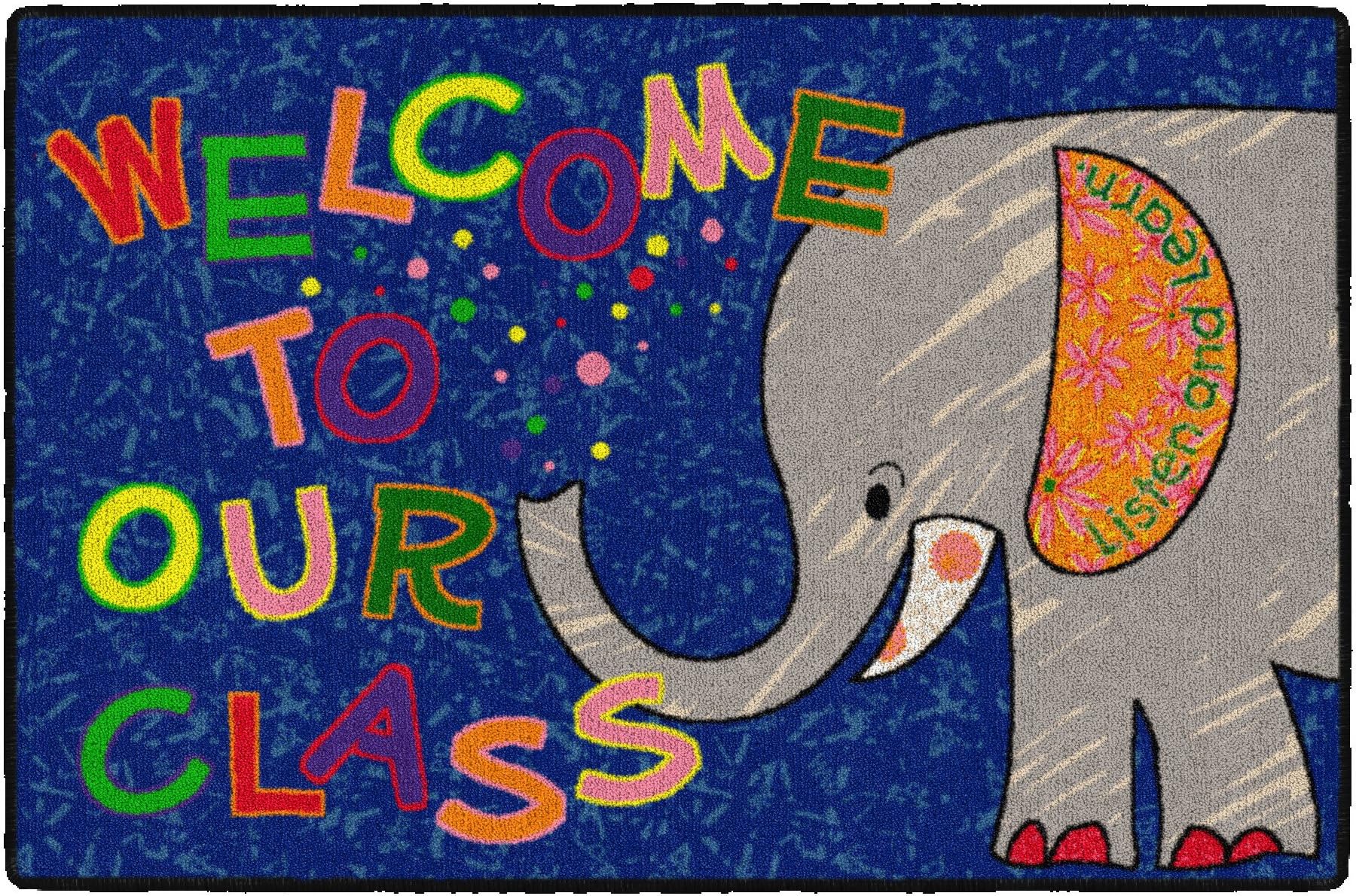 Childrens Multicolor Welcome Mat for Classroom or Kids Home School Room, Kids Room and Playroom or Entryway Rug, 2' x 3', Elephant