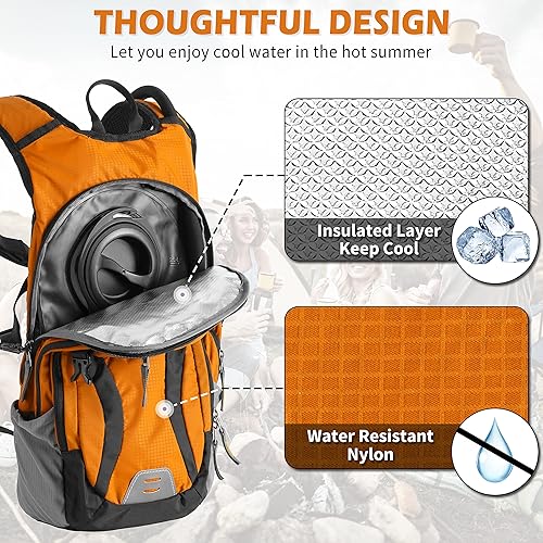 Miniatura 3 de SharkMouth Mochila de hidratación, paquete hidratado de senderismo con bolsa de agua de 2.5 L, organizador de múltiples bolsillos, dura largos