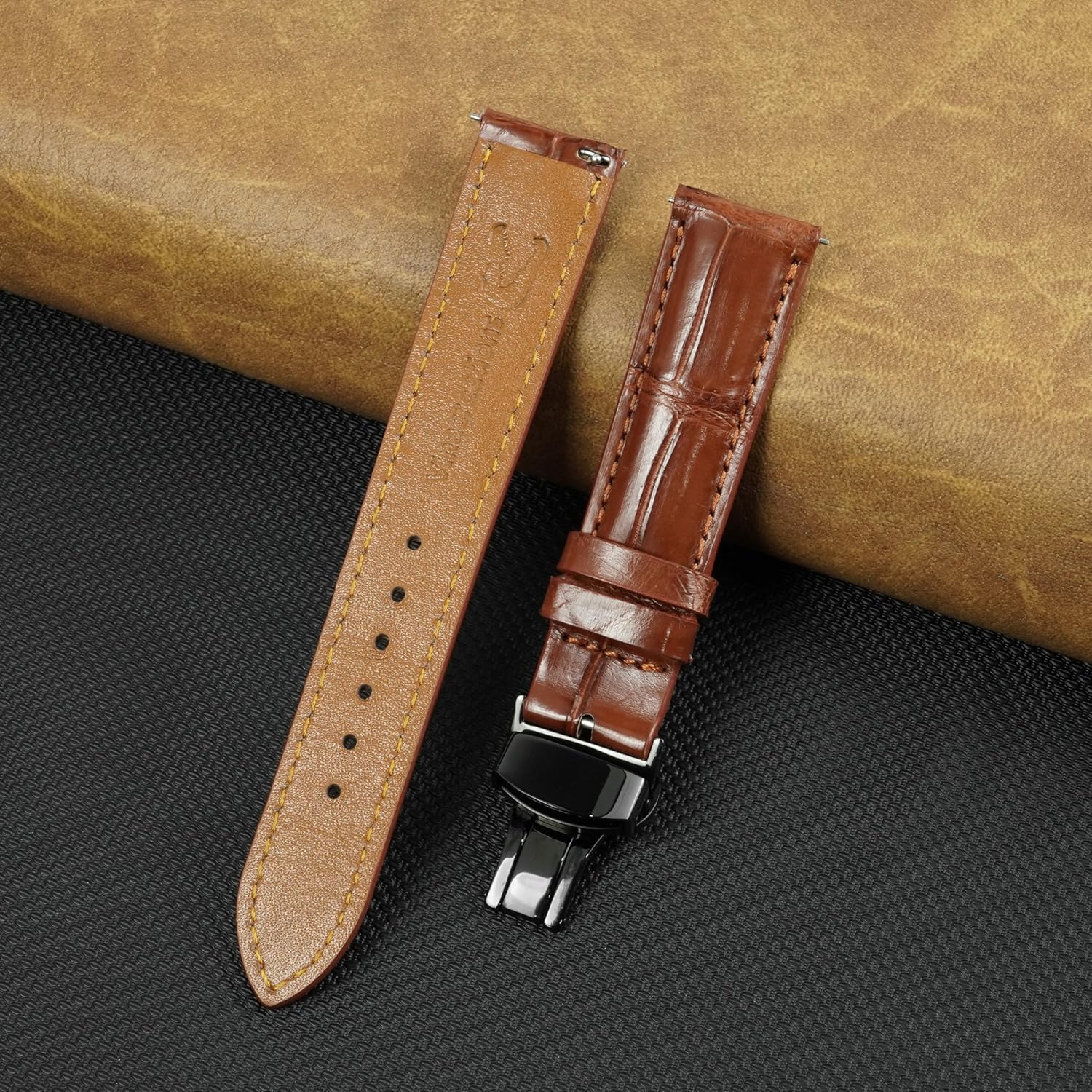 vinacreations Handmade AIIi-gator Deployment Watch Band Men Quick Release Croc Premium Leather Strap Butterfly Clasp Replacement Bespoke 18mm 19mm 20mm 21mm 22mm 24mm