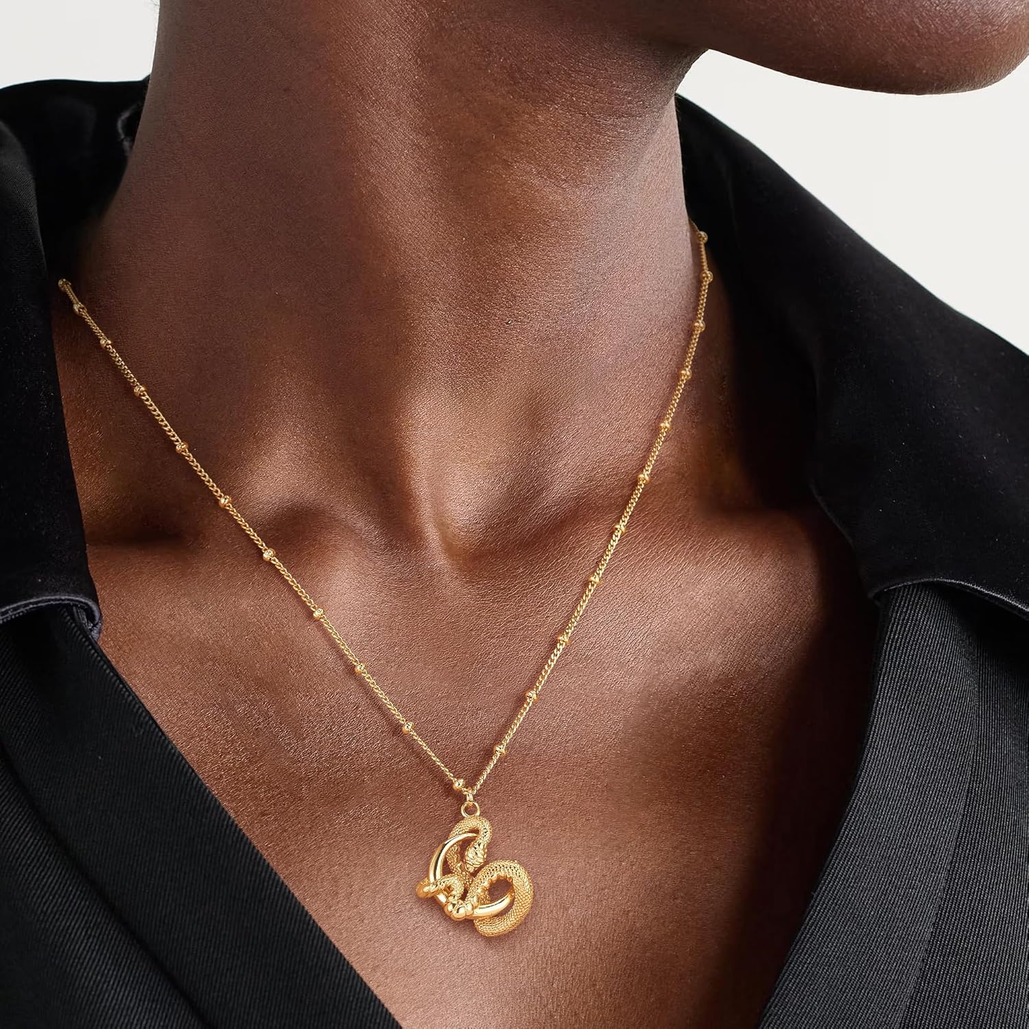 Fettero Gold Necklace for Women Snake Pendant 14K Gold Plated Charm Snake Animal Necklace for Everyday Jewelry - Image 2