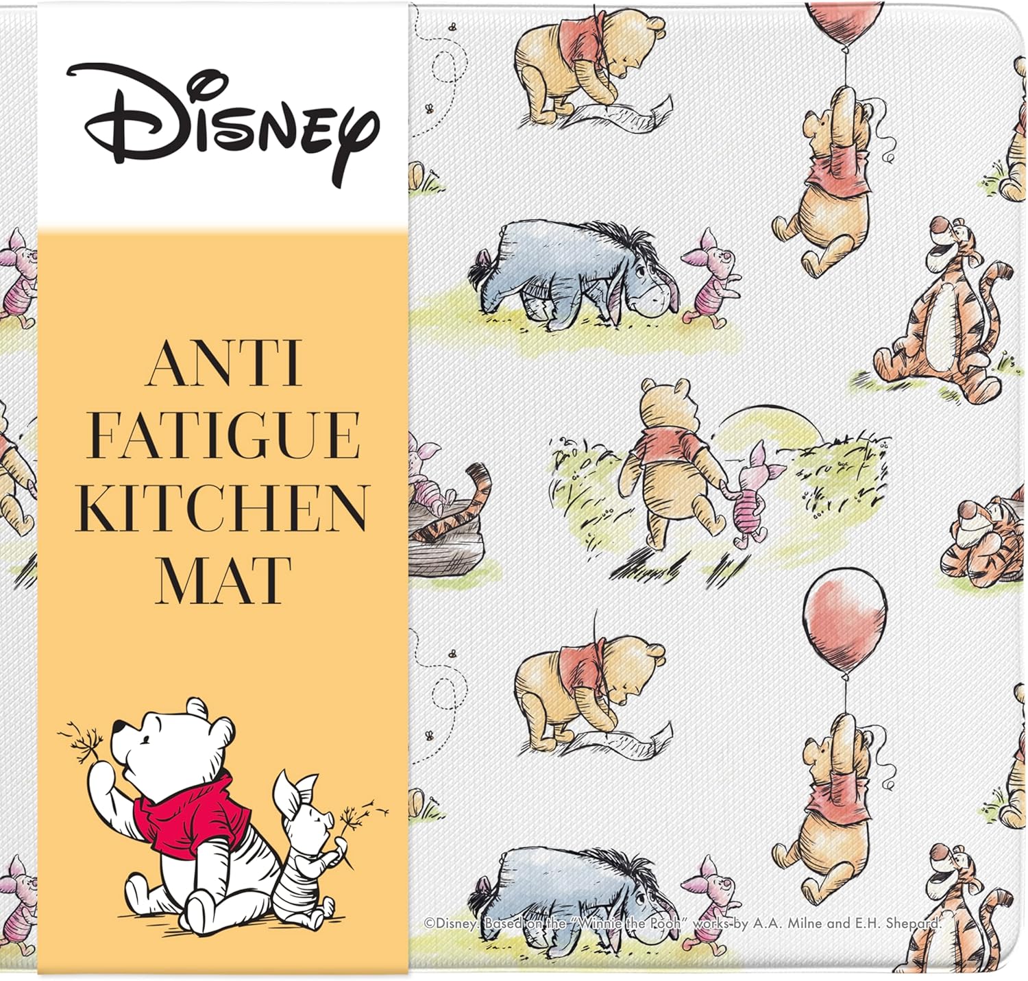 Disney Anti-Fatigue Kitchen Mats for Floor – Cushioned Kitchen Floor Mats with Non-Slip Backing – Water Resistant, Easy-to-Clean PVC Foam Mat – Mickey, Minnie, Stitch & Winnie the Pooh Designs