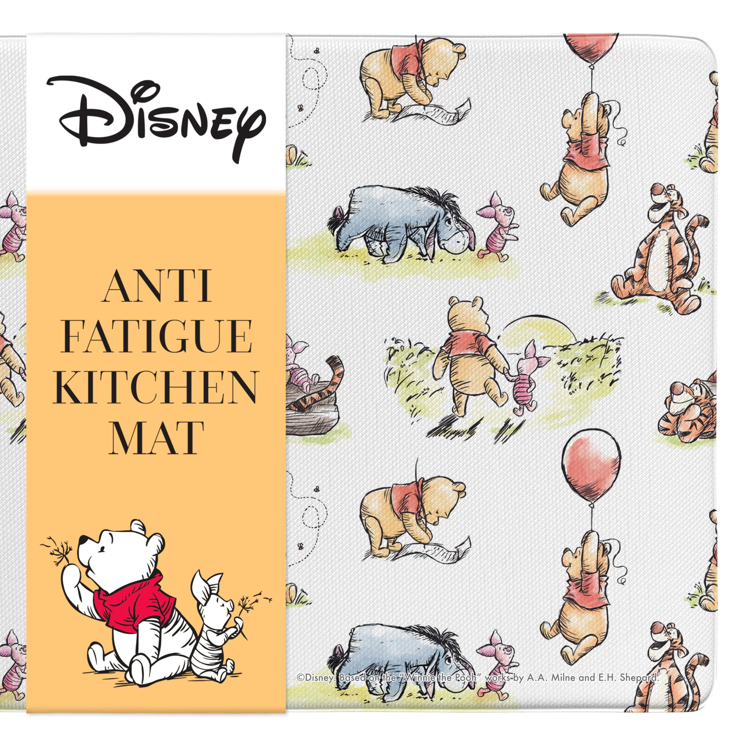 Disney Anti-Fatigue Kitchen Mats for Floor – Cushioned Kitchen Floor Mats with Non-Slip Backing – Water Resistant, Easy-to-Clean PVC Foam Mat – Mickey, Minnie, Stitch & Winnie The Pooh Designs