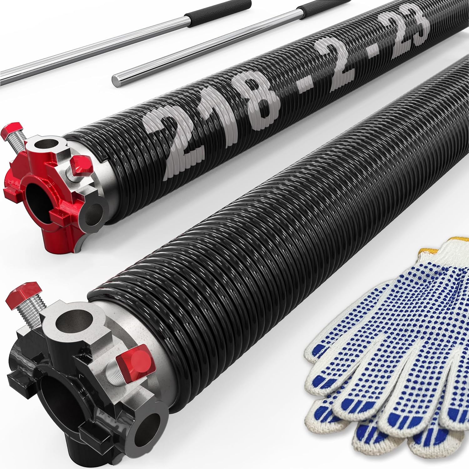 3-Pieces Bundle - Garage Door Torsion Springs (0.218x2x23), Winding Bars Tool, 8.5ft Garage Door Cables & Standard Lift Cable Drums