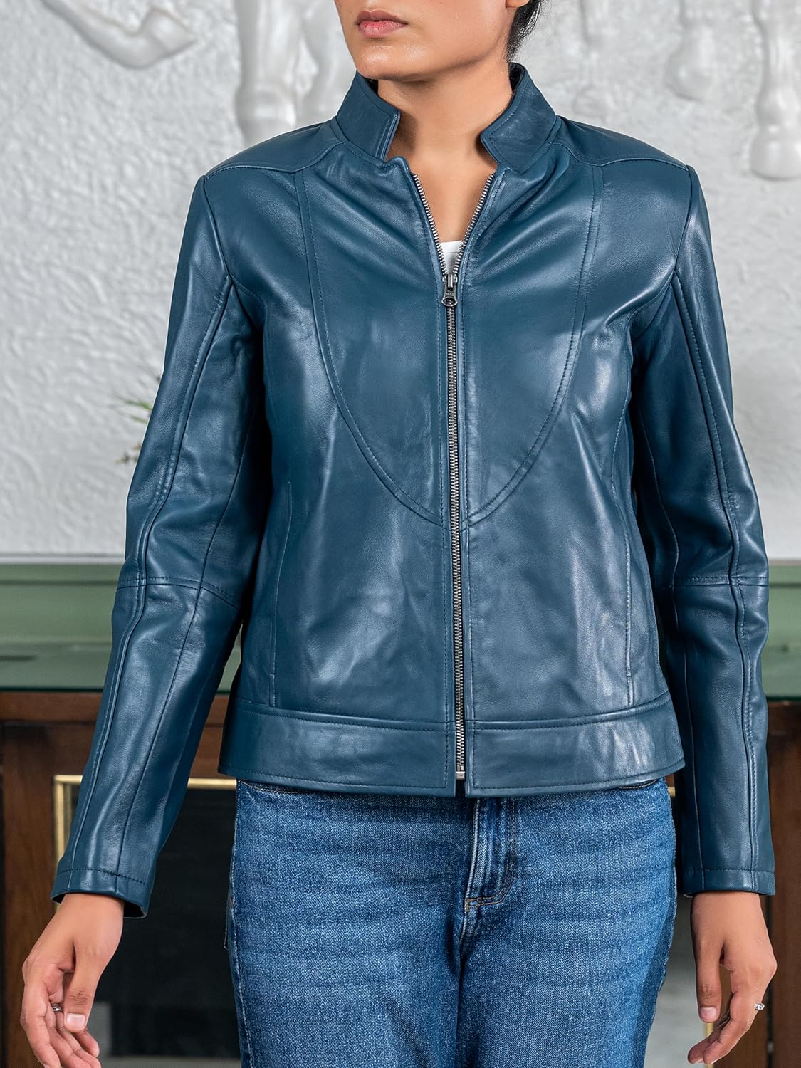 Jild Stylish Collar Casual Womens Leather Jacket - Biker Style Premium Lambskin Leather Jacket Women - Image 4