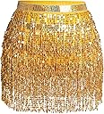 SUMERSHA Belly Dance Hip Scarf Sequin Tassel Skirt Wrap Sparkly Rave Costume for Women
