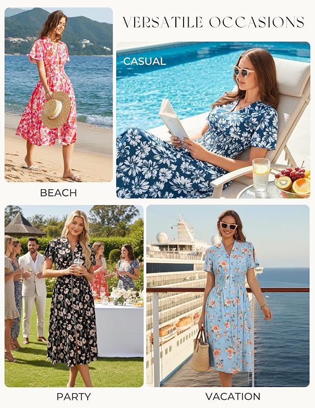 GRACE KARIN Womens Summer Maxi Floral Dress Casual – Full-length front zipper closure