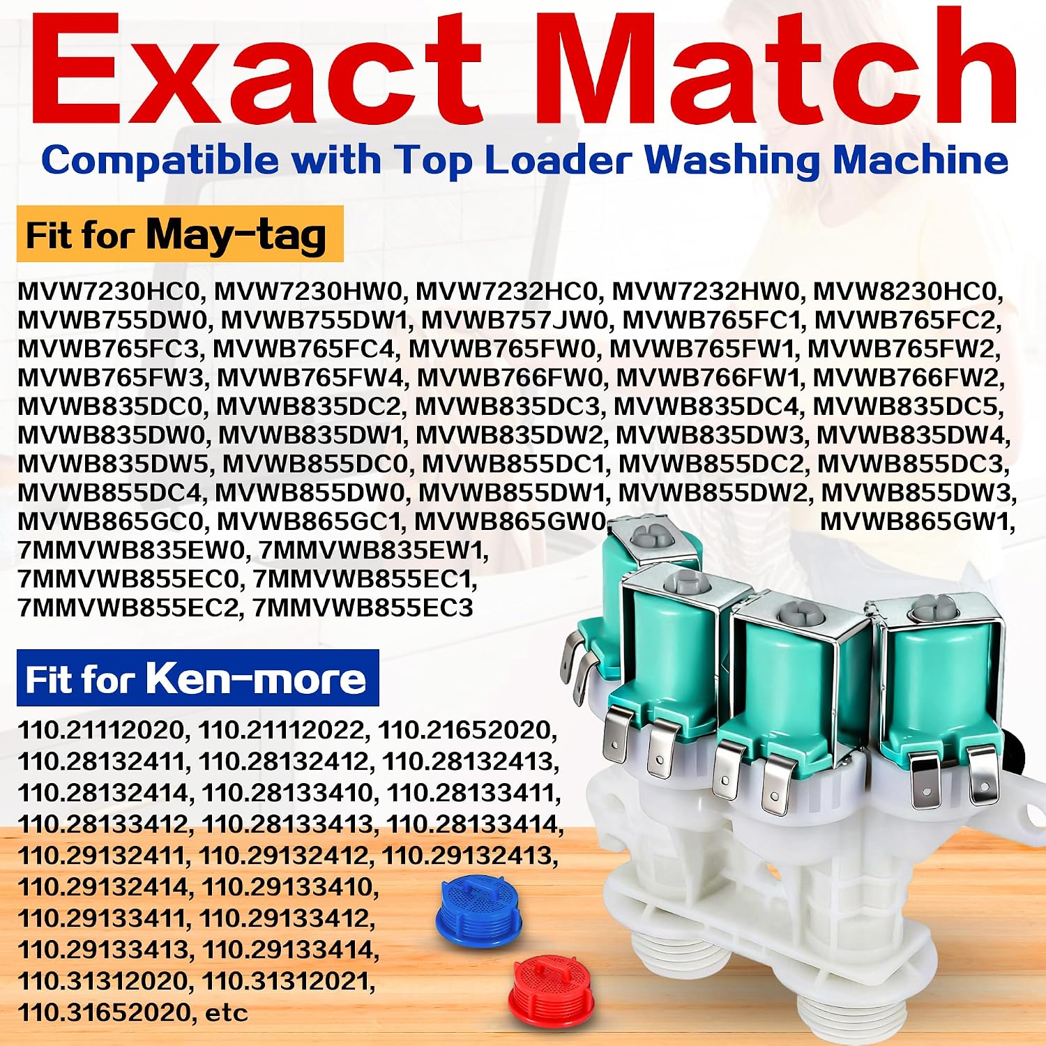 WTW8500DR2 WTW7500GW0 Washer Water Inlet Valve Fit for Whirl-pool WTW7500GC0 WTW8500DC2 WTW8500DR1 WTW7500GC2 WTW7500GW2 WTW8500DC0 WTW8500DR0 WTW8500DW0 WTW8500DW3 WTW8500DC5 WTW7500GW3 WTW8500DC3