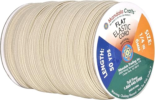 Vista 358 de Mandala Crafts - Rollo de cordón elástico plano para costura y manualidades Beige