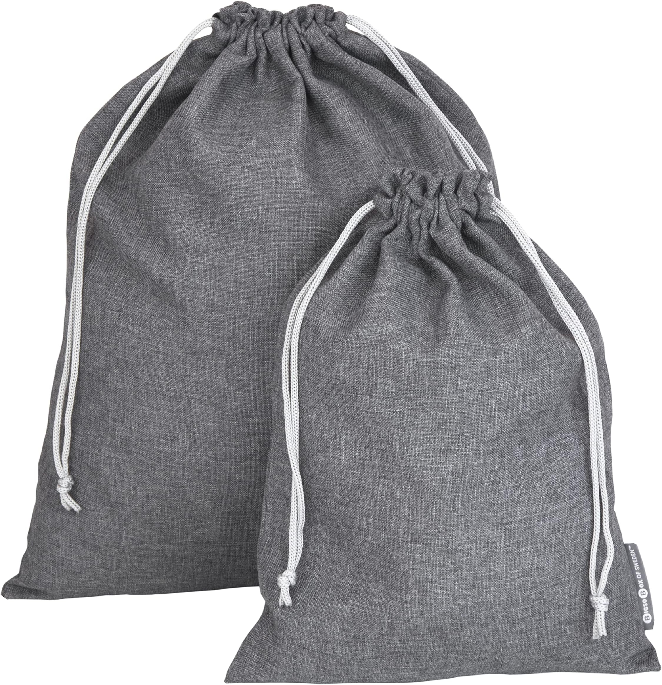 Bigso Box of Sweden Travel Laundry Bags | Large & Small Clothing Dirty Laundry Travel Storage Bags w/Drawstring Closure | Clothes Organizer for Packing | 14.2"x18.9" & 10.2"x14.2" | Set of 2 | Gray