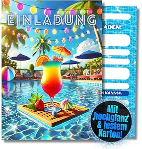 Poolparty Einladungskarten 12er Set - DIN A6 Für Kindergeburtstag