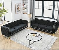 Vista 9 de mikibama Juego de 2 sofás de terciopelo para sala de estar, 2 sofás de 3 plazas con botones, modernos sofás tapizados de 3 asientos con adornos