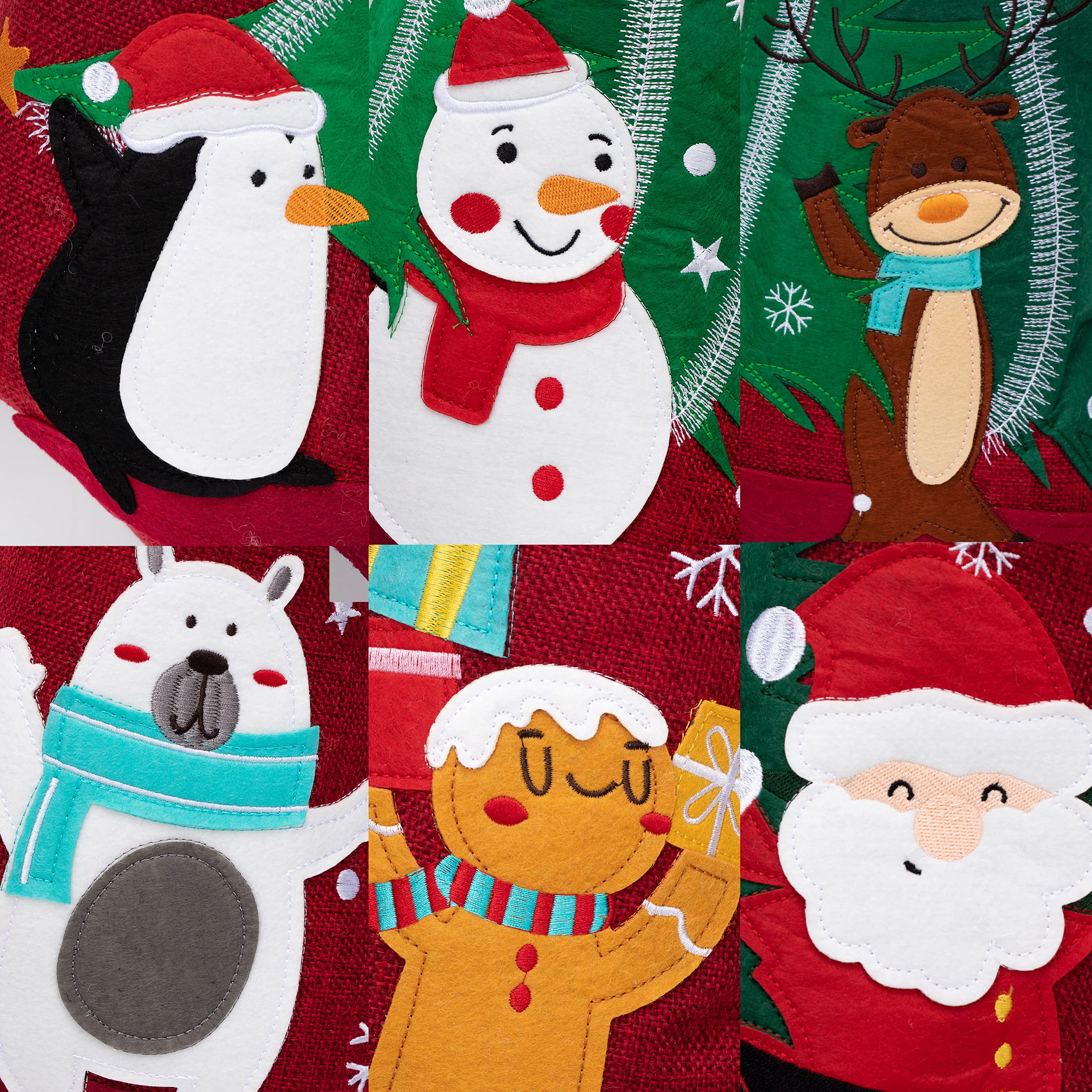 Set Mit 4 Weihnachtsstrümpfen Aus Jute – Grau-rot, 50,8 Cm, Mit Vliesstoff & Stickmuster, Für Familiendekoration