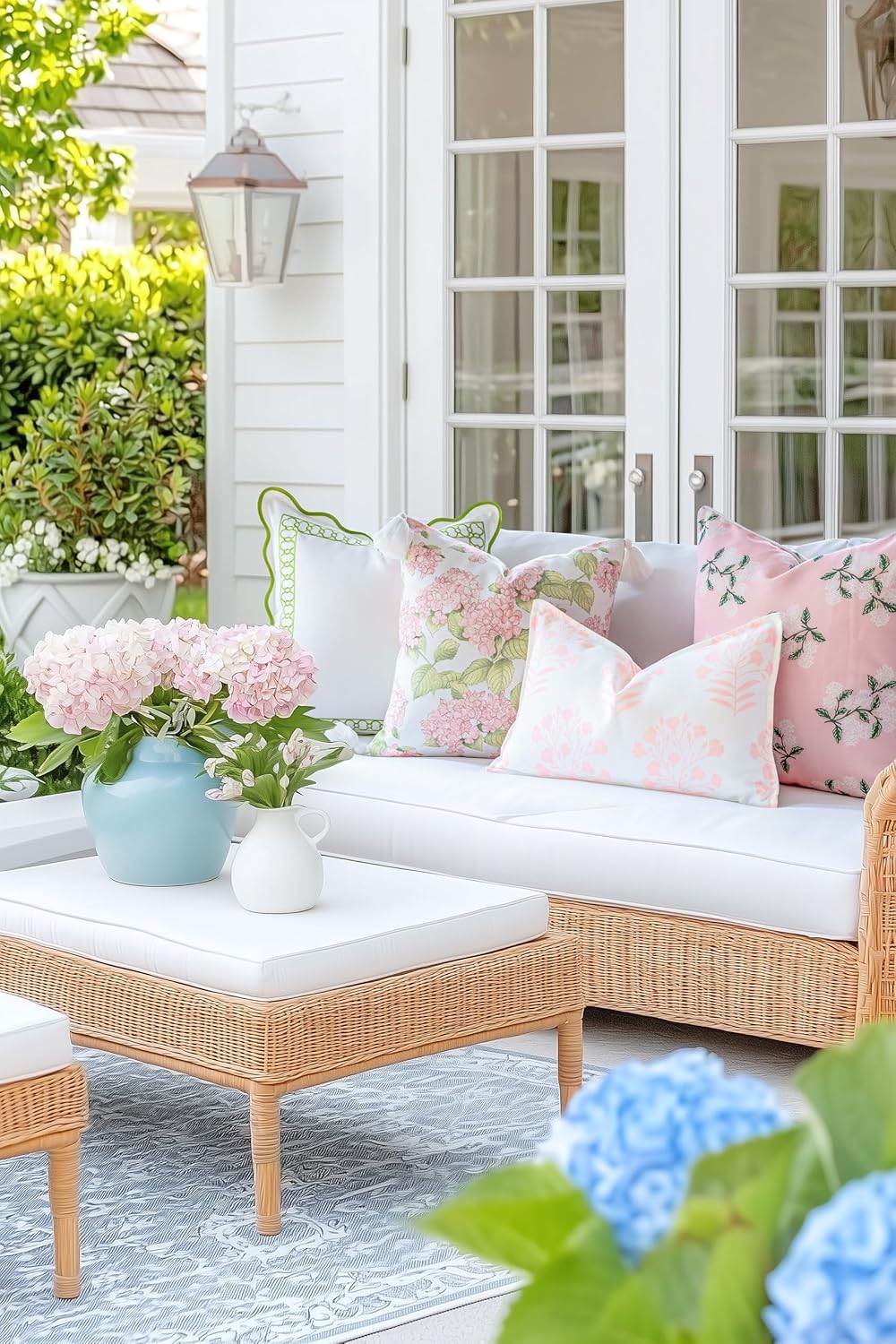 Hofdeco Premium Coastal Patio Indoor Outdoor Lumbar Pillow Cover Only, 12"x20" Water Repellent for Backyard, Couch, Blush Pink Print Floral