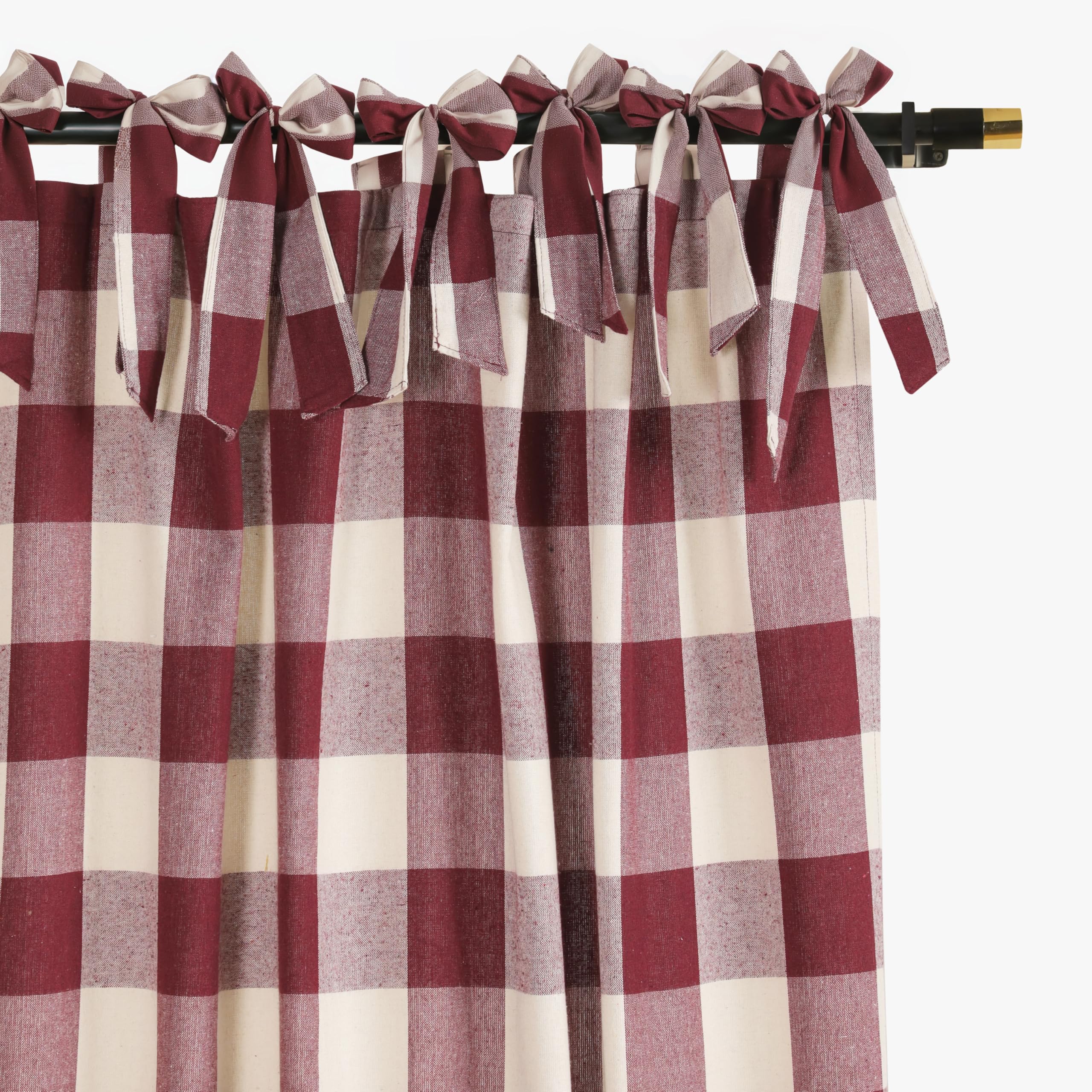 Photo 1 of THE ART BOX Farmhouse Buffalo Plaid Check Tartan Curtains, Light Filtering Window Drapes for Living Room & Bedroom, Woven Plaid Pattern with Bow Tie Top, 2 Panels, 42" x 84", Wine