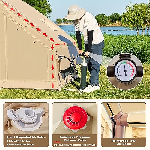 Miniatura 5 de Tienda de campaña inflable para 4/6/8/10/12 personas, fácil instalación, 60 segundos, inflable, tiendas de campaña de aire con bomba de mano, tienda