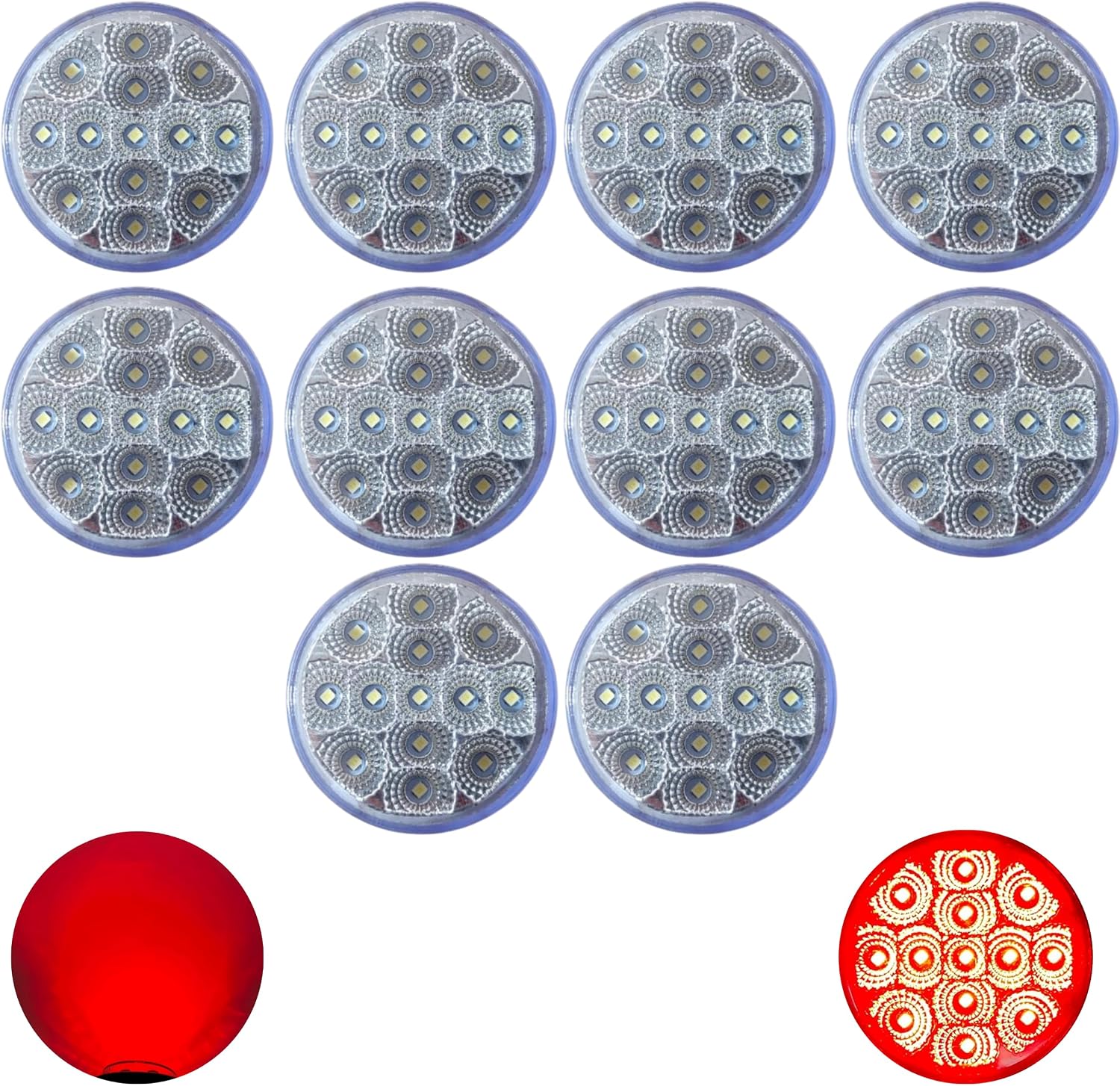 All Star Truck Parts 2x 2.5 Round Red Led Clearance Side Marker Lights Kit 13 LED Diodes Clear Lens Grommet Wire Pigtail Truck Utility Trailer RV UTE UTV Tractor Flush Mount Waterproof 12V Sealed
