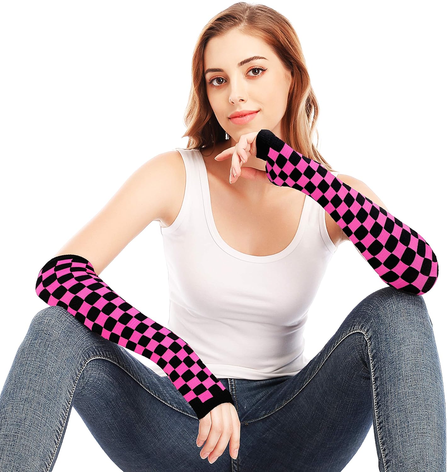 Bienvenu Arm Warmers Goth for Women Fingerless Gloves Long Mittens,Fuchsia at  Women’s Clothing store