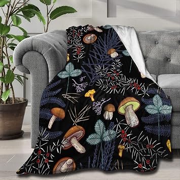 Dark Wild Forest Mushrooms Customized Blanket Soft and Lightweight Flannel Throw Suitable for Use in Bed, Living Room and Travel 60"x50" for Teens