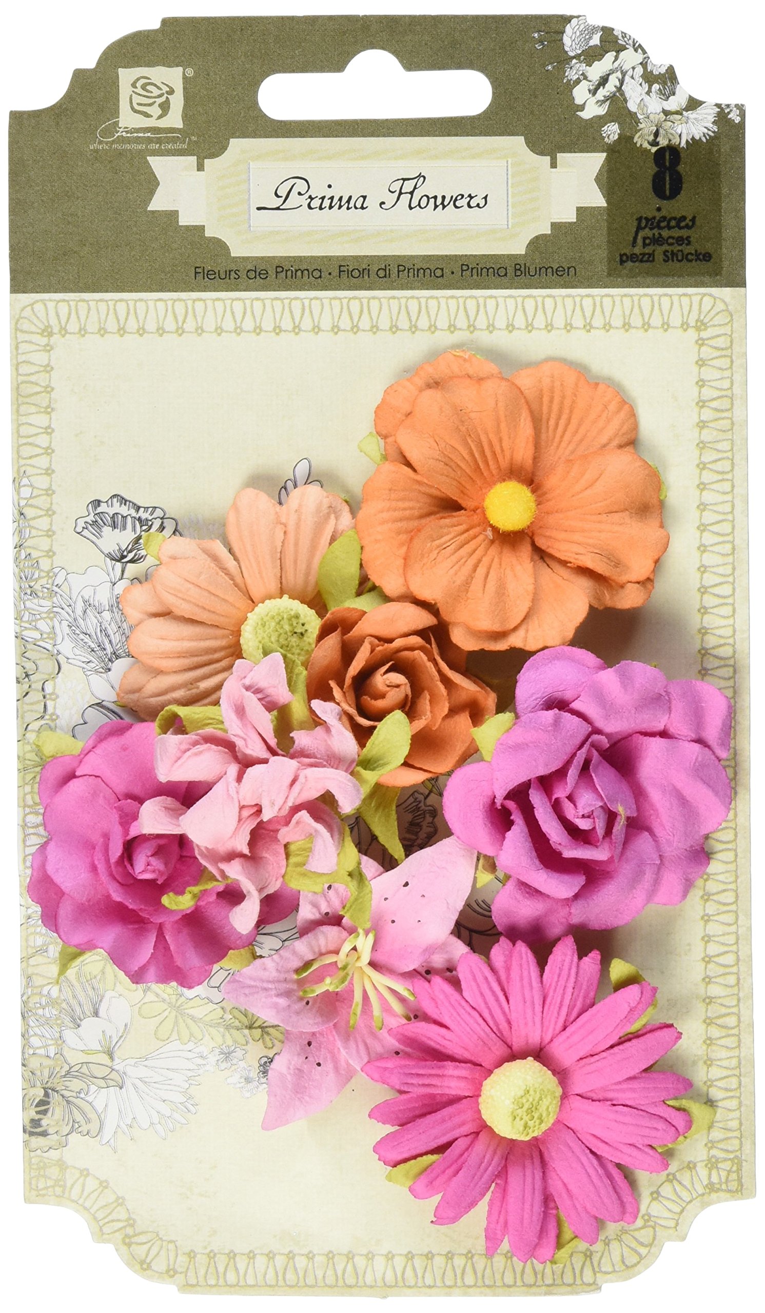 Prima MarketingPrima Marketing Soubrette Handmade Paper Flowers 1" to 1.75" 8/Pkg-Pink/Orange