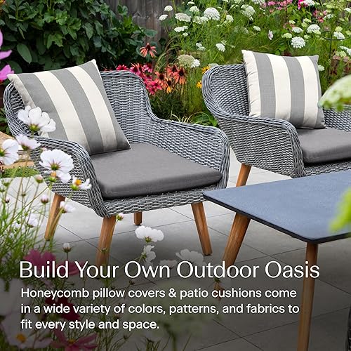 Miniatura 4 de Honeycomb Juego de 2 fundas de almohada cuadradas para exteriores, 18 x 18 pulgadas, color gris piedra a rayas cabaña para muebles de patio