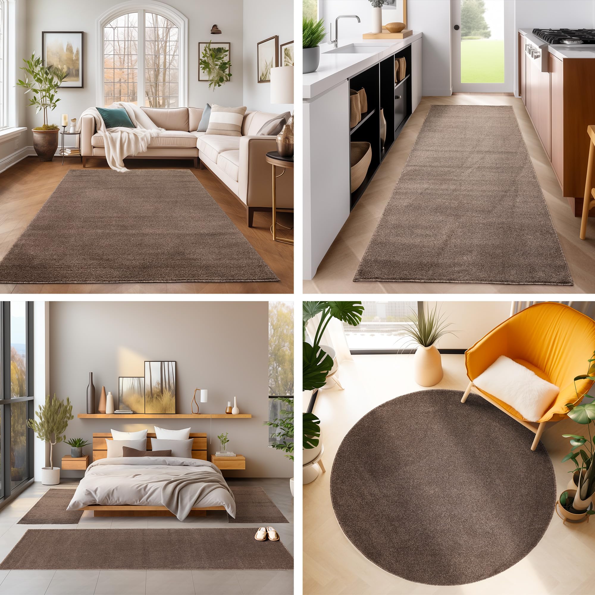 SIMPEX Tappeto 120x170 cm Marrone, superficie a pelo corto omogenea, stile moderno, formato rettangolare con supporto sicuro per soggiorno e camera