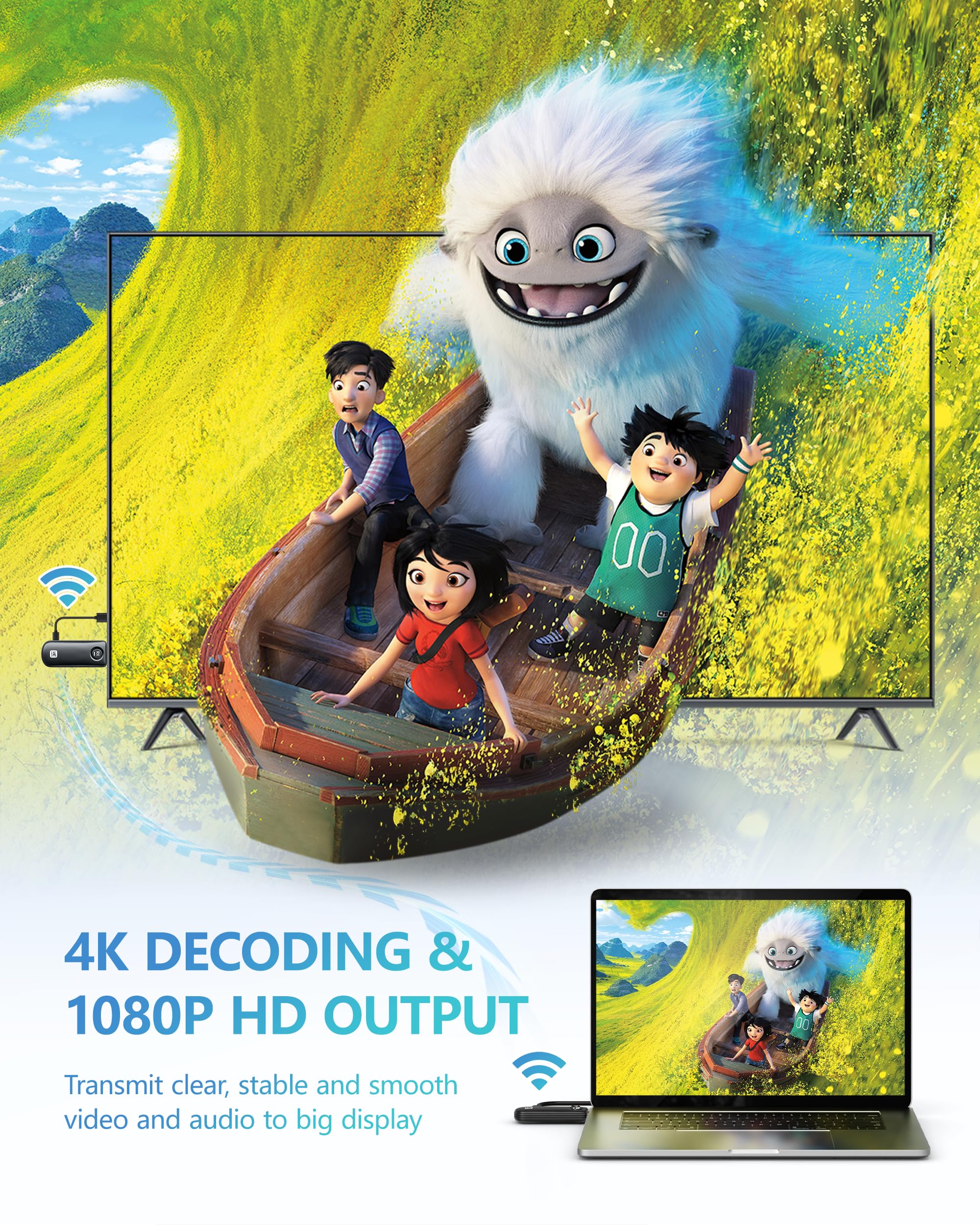 2026 Trasmettitore e ricevitore HDMI senza fili, Decodifica 4K Uscita 1080P, 2.4/5G Stabile Trasmissione, Supporta WIreless Streaming Video/Audio/File da Laptop, PC a Monitor/HDTV/Proiettore - 50M