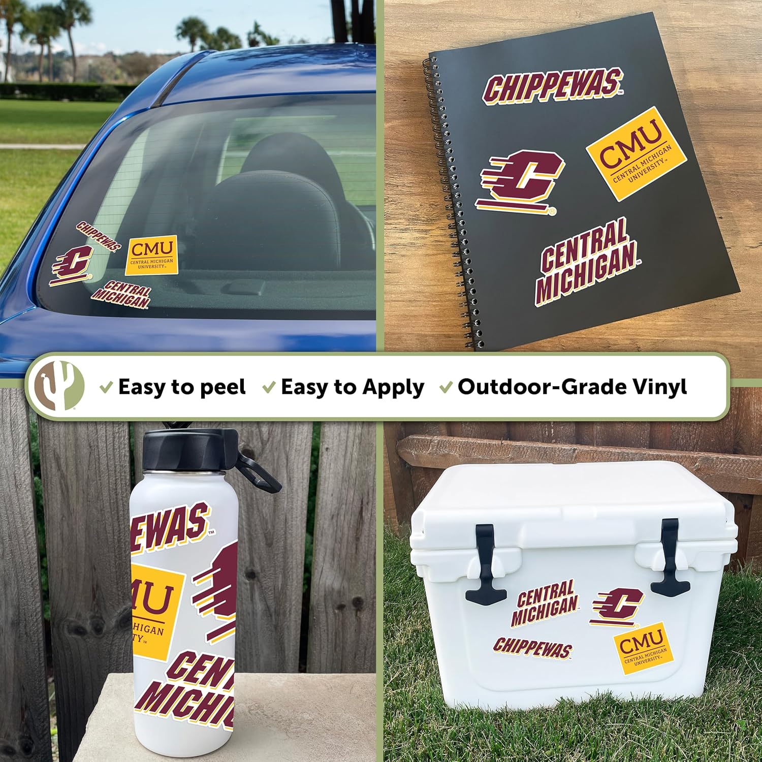 Desert Cactus Central Michigan University Sticker CMU Chippewas Vinyl Decals Laptop Water Bottle Car Scrapbook Sheet T2 (Type 2) - Image 2