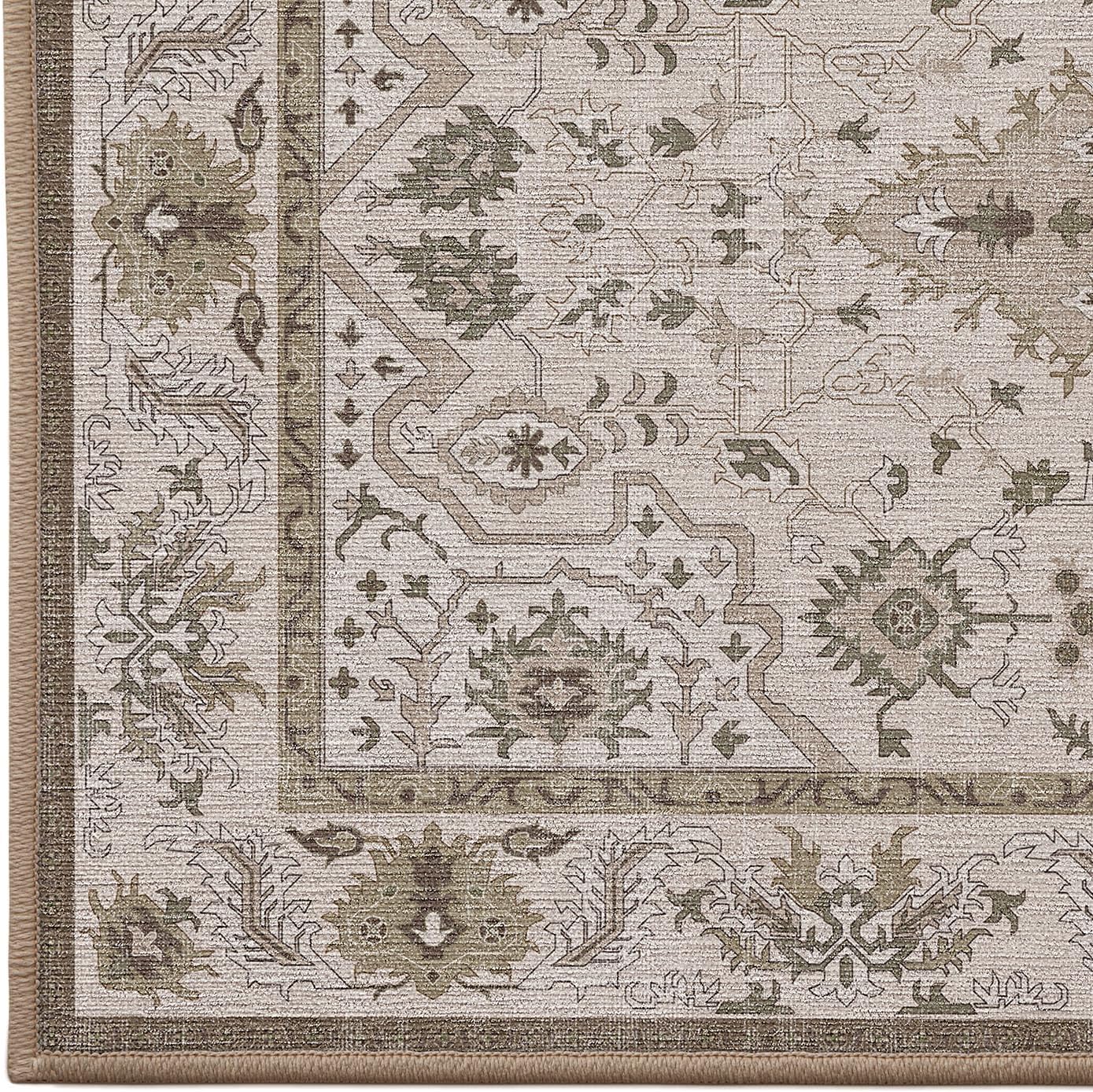 LUMI Washable Ultra-Thin Entryway Mats, Oriental Small Indoor Door Mat, Non-Slip Inside Welcome Doormats, Retro Distressed Carpet for Front Door,Bedroom, 18"x30", Beige - Image 5