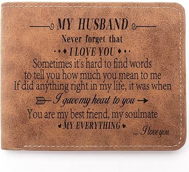 To My Husband Gifts,Leather Wallet for Men, Engraved Personalized Leather Wallet,Birthday Gifts Anniversary Valentines Day Gifts My Husband