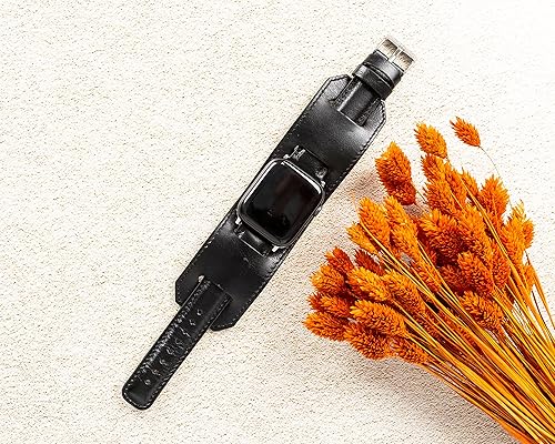 Miniatura 8 de OXA Leather Cuff Watch Band Compatible with Apple Watch  Series 9 8 7 6 5 4 3 2 1 SE Ultra 1&2  Polished Stainless-Steel Buckle and Adapters  Men