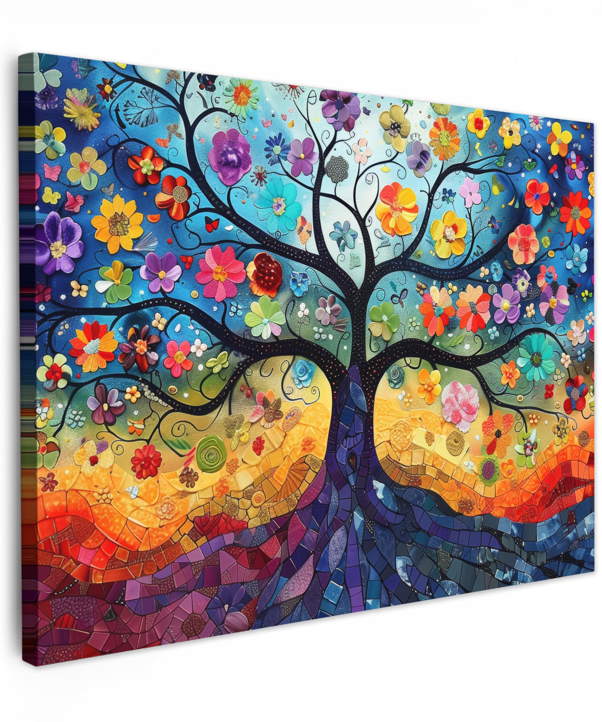 MuchoWow© Cuadros Salon Modernos 80x60 cm Adornos Pared Decorativos Dormitorio Lienzo Pinturas Quadro Decoración Arte - Árbol de la vida - Flores - Hippie