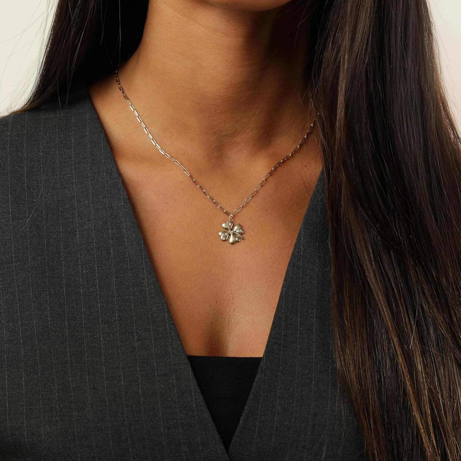 Lavari Jewelers 1/10 Carat Lab Grown Diamond Four Leaf Clover Pendant for Women I 925 Sterling Silver w 18k Yellow Gold Plating Necklace for Her I 18 Inch Paperclip Link Chain with Lobster Claw Clasp - Image 2