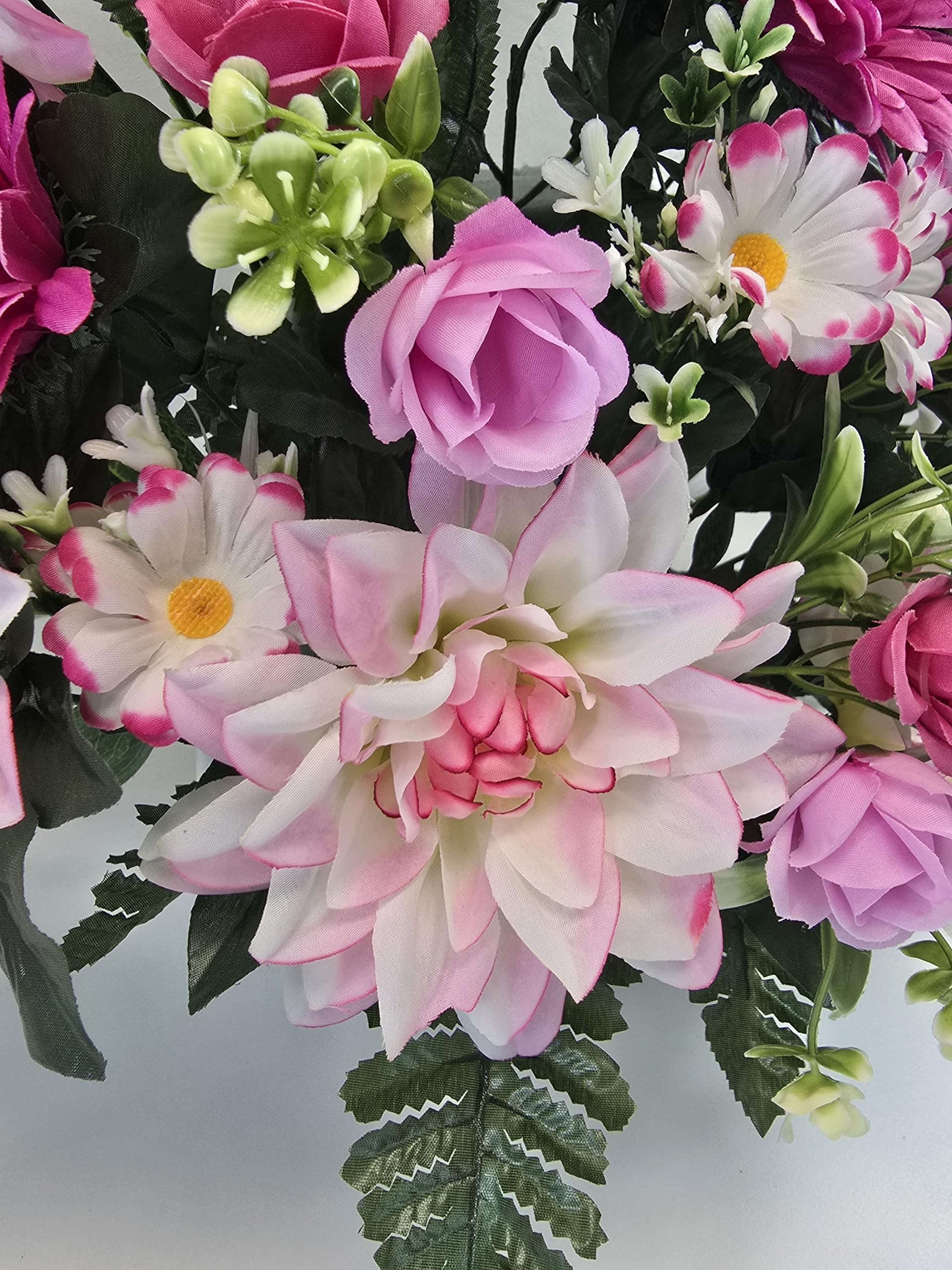 Centre de Fleurs artificielles pour Mariages, églises, cimetières avec gerberas et Dahlias Roses 65 x 80 x 25 cm