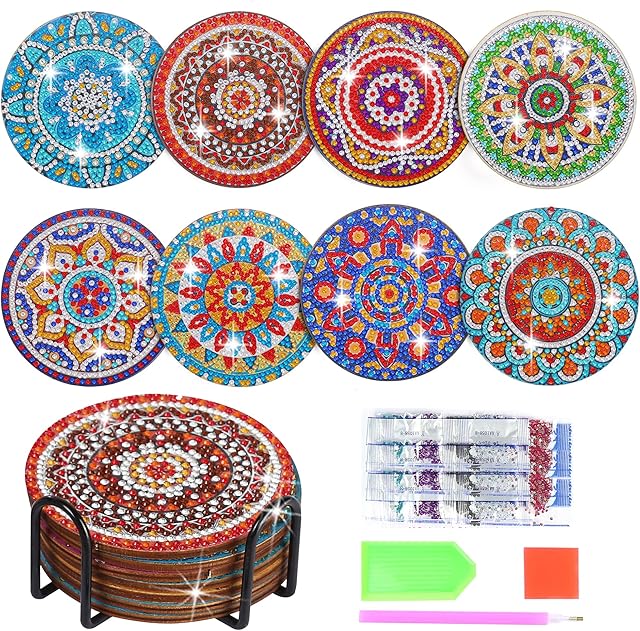 8 PCs Diamond Art Car Cup Coaster, Arts and Crafts for Adults Diamond Painting Kits, DIY Mandala Coasters for Crafts (Mandala)