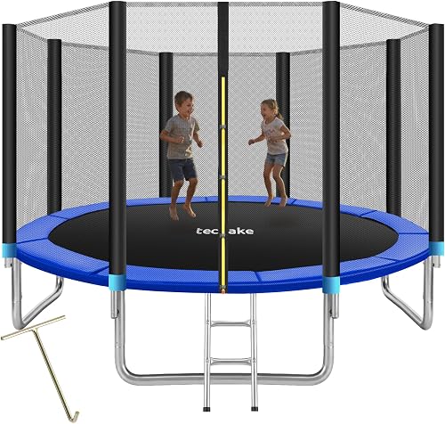 tectake® Outdoor Trampoline for Kids & Adults - Robust Sports Equipment with Tear-Resistant Net, Strong Springs, Stable Frame, Safety Enclosure, Edge Cover, Ladder - Weather Resistant - 12ft / 3.6m - 1