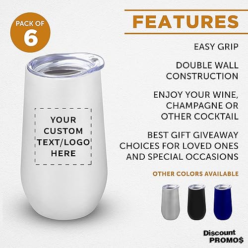 Miniatura 2 de Copas de vino personalizadas de acero inoxidable sin tallo con tapas, 9 onzas, juego de 6, paquete personalizado a granel, perfectas para vino,