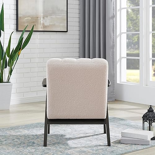 Miniatura 4 de Roundhill Furniture Rella Modern Teddy Sherpa - Silla decorativa con marco de madera espresso, color beige