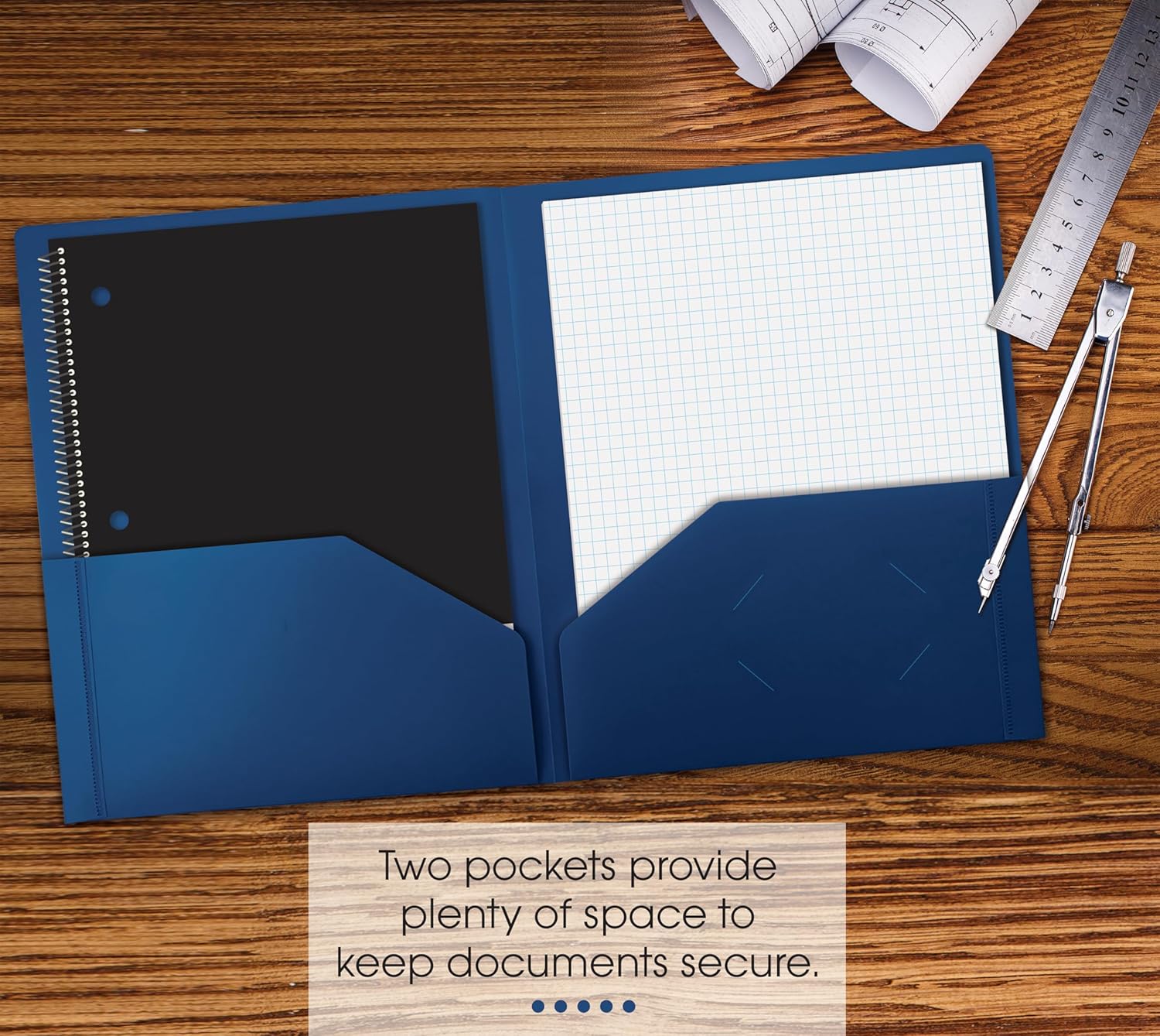 Heavyweight Blue Plastic 2 Pocket Portfolio Folder, Letter Size Poly Folders by Better Office Products, 24 Pack, Royal Blue (no prongs)