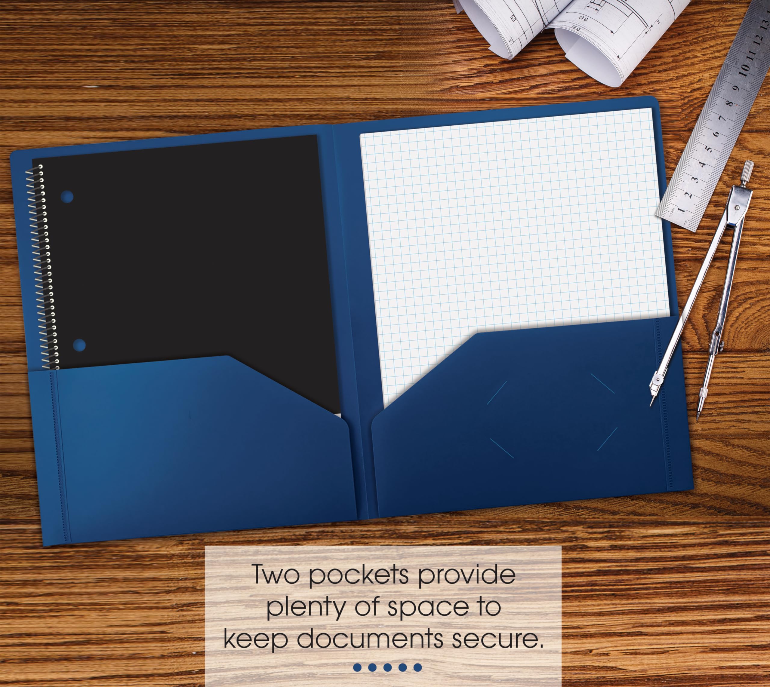 Better Office Products - Carpeta de plástico azul pesado con 2 bolsillos, tamaño carta, 24 unidades, color azul rey (sin puntas)