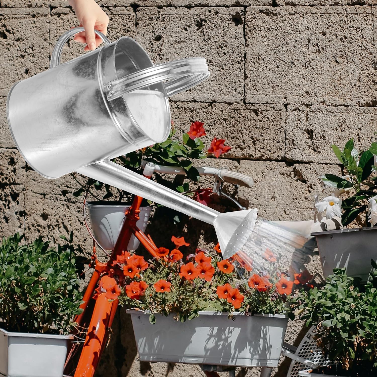 Thickened Iron Watering Can with Long Spout and Replacement Nozzle 5l Garden Watering Bucket for Flowers and Indoor Outdoor Plants