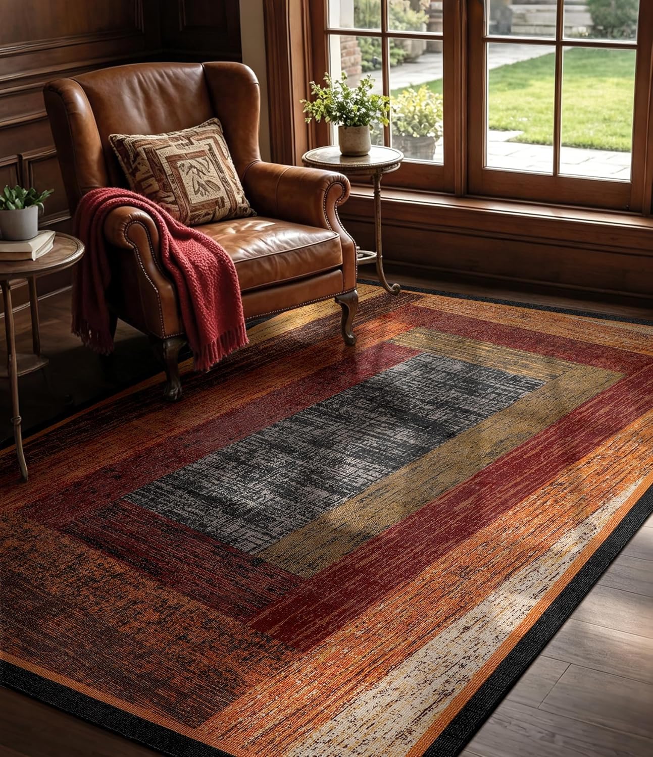 YIHOUSE Brown Geometric Woody Area...