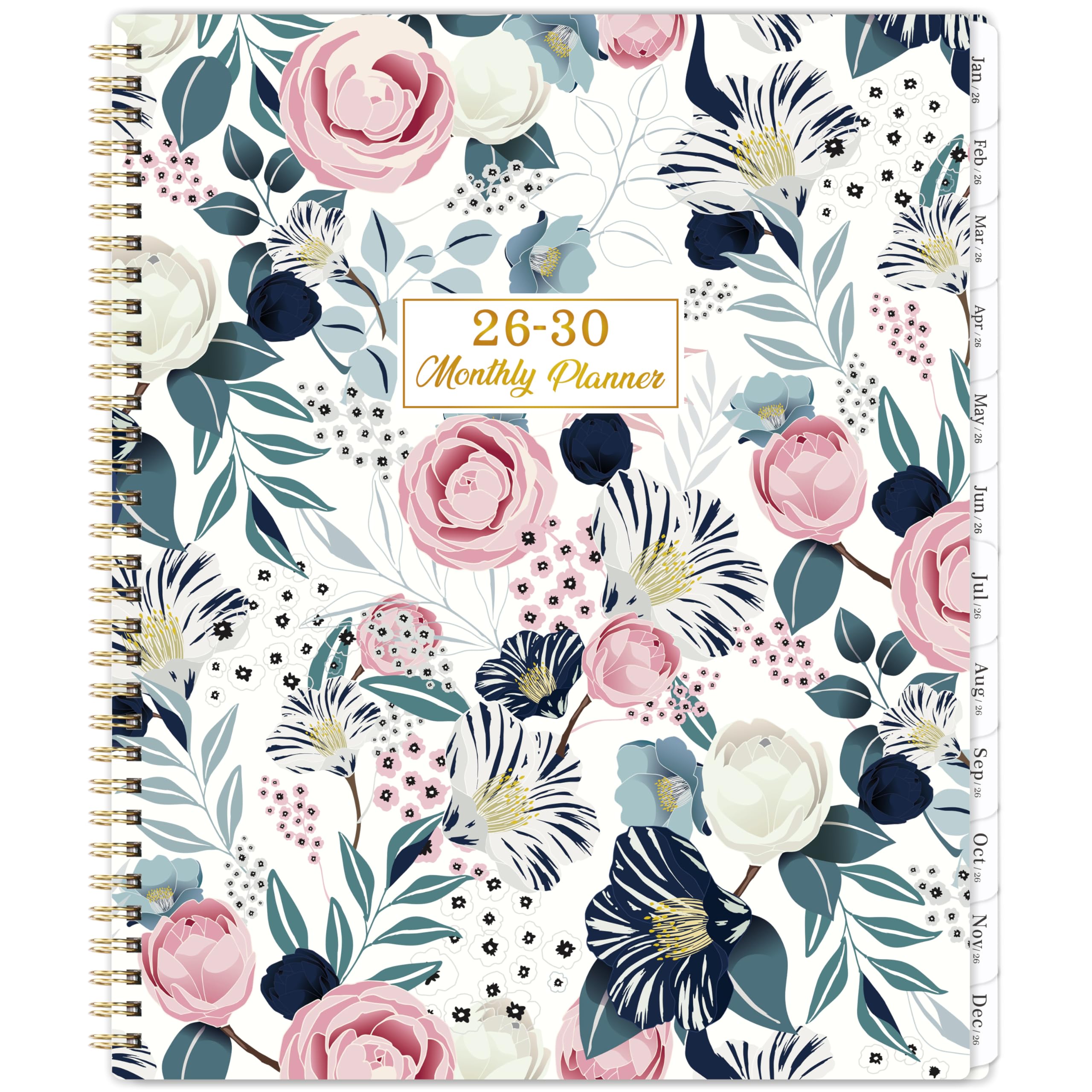 2026-2030 Monthly Planner - 5 Year Planner/Calendar 2026-2030 Spiral Bound, Jan. 2026 - Dec. 2030, 9" x 11", Twin-Wire Binding + Printed Tabs - Petunia