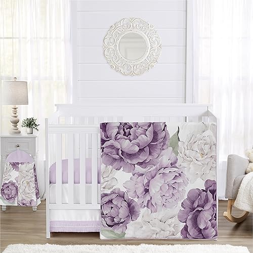 Sweet Jojo Designs Juego de ropa de cama para cuna de bebé de 4 piezas (morado lavanda bohemio floral) para niñas, infantescuarto de bebé, incluye